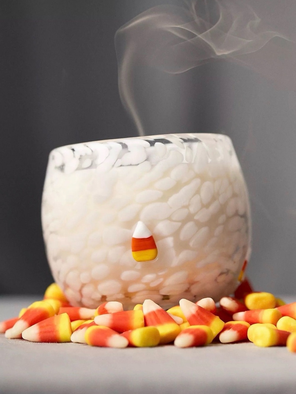 Anthropologie White Speckled Ceramic Candle Holder with Candy Corn Accent